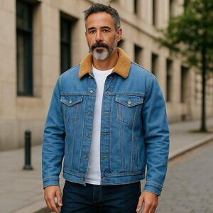 Goodfellow & Co Sherpa Lined Denim Jacket Men’s Large New With Tag Sherpa Collar